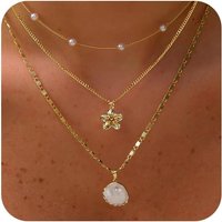 Charm Necklaces for Women,14k Gold Plated Waterproof Dainty Choker Necklace Summer Seashell Pearl Beach Necklaces Jewelry Gift