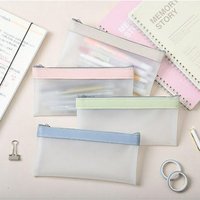 Frosted Transparent Pencil Case, High Appearance Waterproof Haze Blue Pink Pencil Box, Kawaii School Stationery Organizer