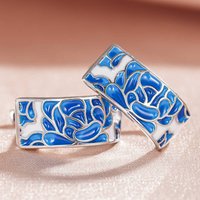 Huitan Aesthetic Women Hoop Earrings Blue Flower Design Fresh Style Daily Elegant Accessories for Party Metal Trendy Jewelry