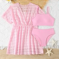 Girls' Swimsuit Set With Cover-Up Tank Top Shorts Teen Girls Swimwear Summer Clothing For Beach Pool Swimming