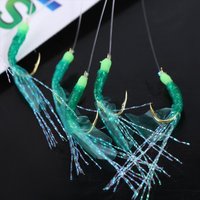 Fishing Lures Rubber Green Rubber Lures Golden Hook Sabiki Sea Fishing Rigs Lures Green Golden Tied Hooks Sea Fishing