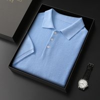 Advanced knitted Polo collar men's pure cotton short sleeved T-shirt, skin friendly, breathable, comfortable and versatile top