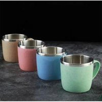 Stainless Steel Cups With Handle, Double Layer Anti-scalding Wheat Straw Small Water Cup, Office Coffee Milk Tea Drink Mugs