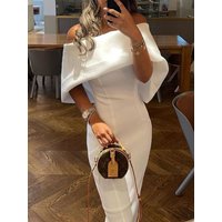 Elegant White Dress Women Summer Off Shoulder Cape Design Splicing Skinny Dress Party Vestidos Woman Evening Party Dresses White