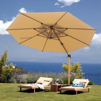 3M Windproof Offset Patio Umbrella Large Cantilever Outdoor Umbrella With Wood Aluminum Frame For Garden Deck Pool Patio
