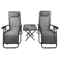 3-Piece Zero Gravity Reclining Lounge Chairs with Cup Holders for Patio, Deck, Garden, or Beach in Grey