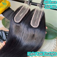 Light Yaki Straight 2x6 13x4 Skin Melted HD Lace Closure Only Middle Parting Pre plucked Human Hair For Women Hair Natural