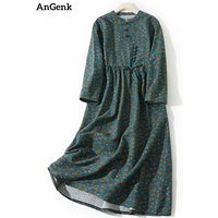 Cotton Linen Vintage Floral Print Dresses For Women 2026 Spring Autumn Casual Loose Long Dress Ladies Vestidos Elegant Clothing
