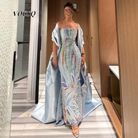 Luxury Prom Dresses Women Light Blue Strapless Sequins Mermaid Dubai Arabic Formal Evening Gown فستان سهرة Customized