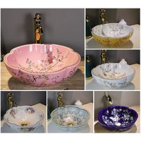 Household European Style Washbasin Washbasin Flower Petal Shaped Ceramic Washbasin