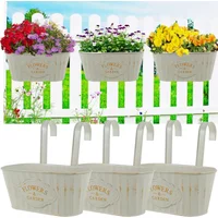 3Pcs Metal Iron Hanging Flower Pot Balcony Planter with Detachable Hook Oval Railing Planter with Drainage Hole Durable Herb Pot