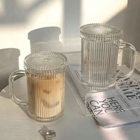330ml/380ml Transparent Cold Drink Striped Glass Cup Water Bottle with Handle Drinkware Whiskey Glass Breakfast Juice Coffee Mug
