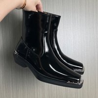 mens fashion stage nightclub high chelsea boots black trendy patent leather shoes square toe cowboy boot long motorcycle botas