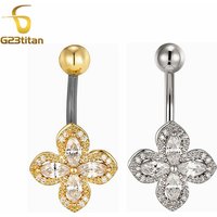 Rotatable 4 Leaf Clover Belly Button Rings for Women Lucky Shamrock Jewelry 14G Titanium Curved Barbell Navel Piercing Body Bar