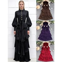 Miyake Heavy Industries Fungus Edge Revers-Kleid mit Laternenärmeln, plissiertem Kuchenrock, Trägern und Knopfleiste – Damenbekleidung 2026 Neu