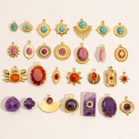 2Pcs Stainless Steel Red Patterned Tianhe Stone Amethyst Red Agate Natural Stone Charms Fine Polishing DIY Jewelry Accessories