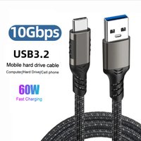 USB3.2 10Gbps 60W 3A QC3.0 Charging Cord Braided USB A To Type C Hard Disk External Data Cord For Data Sync And Power Supply