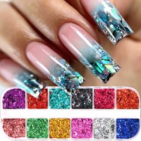 12 Grids Irregular Flakes Nail Sequins Glitter Holographic Silver Gold Nail Art Sequins Flakes Broken Foils Decorations Manicure