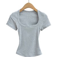 Square Collar High Stretch Summer Crop Tops Women Short Sleeve Tops Sexy Pullover Bottoming Blouses Slim T-shirt