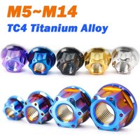 AliExpress NONE 1Pcs TC4 Titanium Alloy Nut M5 M6 M8 M10 M12 M14 Pitch 0.8/1.0/1.25/1.5mm Flange Fancy Rear Nut for Bike Motoycycle Car