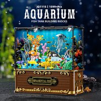 1599pcs Aquarium Series Fishbowl Building Sets Fish Tank With Lighting Assemble Building Blocks Brick Toy For Children Boys Gift