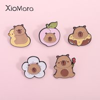 Cute Sweet Donut Brown Bear Enamel Pins Capybara Hippopotamus Brooches Lapel Backpack Badge Funny Animal Jewelry Gifts For Kids
