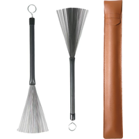 Retractable Wire Drum Brushes Set with Leather Case - Dual Head Jazz Drum Sticks for Acoustic Drums