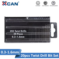 XCAN 20pcs 0.3mm-1.6mm Twist Drill Bit Set Mini High Speed Steel HSS Drill Bit for Wood Metal Drilling Tool