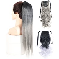 Jeedou Ponytails Silver Gray Color Ribbon Ponytail Hair Extension Straight & Wavy Styles for Ladies Synthetic Cosplay Hairpiece