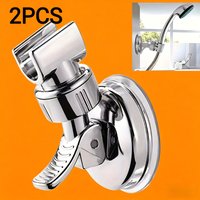 2PCS No Drill Removable Shower Head Bracket Adjustable Strong Suction Cup Shower Rack ABS Silver Bathroom Nozzle Fixed Base