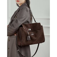 Large Capacity Frosted Cowhide Women's Crossbody Shoulder Bag Soft Suede Tote Bag Lazy Style
