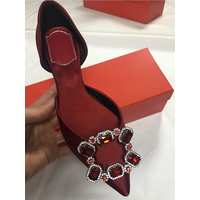 2025 New Luxury Rhinestones Pointed Toe Cover Heel Sandals Women Shoes Soft Sole Flats Casual Crystal Buckle Summer Single Shoes