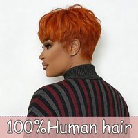 Orange #350 Short Straight Pixie Cut Wigs Human Hair 100% Natural Realistic Full Machine Made With Bangs For Women