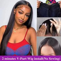 Straight V Part Wig Human Hair wigs For Women Bone Straight Brazilian Remy Hair Full Machine Made V Part Wig No Leave Out image 3