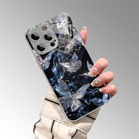 Crystal Butterfly Electroplated Silver Glass Phone Case for Samsung Galaxy S25 S24 S23 S22 S21 S20 S10 S9 S8 FE Plus Ultra 4G 5G