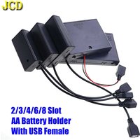JCD 1pcs 2/3/4/6/8 Slot AA Battery Holder 1.5V AA Battery Box Case With Cover With USB Female Power Port DIY Switch & Cover