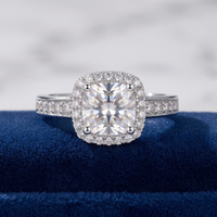 Cushion Halo Moissanite Ring, 925 Silver, 3EX Cut, 1ct Micro Pave Shank, Unisex Stackable Proposal, w/ Cert