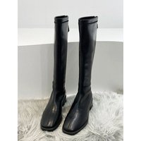 Back Zipper Long Boots Women Woman Knee-high Square Toe Elastic slim Leg Boots 3.5CM High Heels Autumn Winter Sexy Ladies Shoes