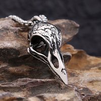 Punk Unique Viking Crow Skull Pendant For Men Vintage Stainless Steel Nordic Animal Necklace Biker Amulet Jewelry Dropshipping