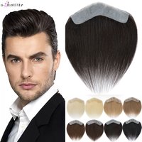 S-noilite 4X18cm Front Hairline Thin SKin PU Men Toupee 100% Human Hair Replacement System Straight Hairpiece Hair Extensions