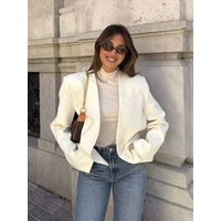 Vintage Women White Casual Blazer Jackets 2025 Fashion Ladies Elegant V Neck Suits for Female Chic Clothes Outfits Cute Tops