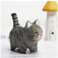 Lovely Handmade Wood Carving Kitten Ornaments Small Animal Creative Desktop Wood Cat Decoration Crafts Household Supplies