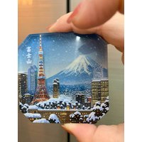 Mount Fuji Frifge Magnets With 3d Fluttering Snow - Tokyo Tower Japanese Travel Souvenir Refrigerator Magnet Creative Gifts