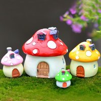 Colorful Garden Mushroom House Decoration Miniacture Figurine Resin Crafts Tiny Dollhouse Fairy World Bonsai Garden Ornament