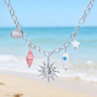 Starfish Conch Shell Pearl Necklace for Woman Stainless Steel Chain Vacation Summer Beach Ocean Series Jewelry Bohemian