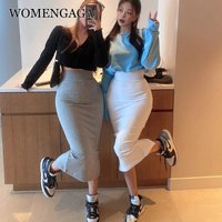 WOMENGAGA Korea 2023 Autumn Summer New Slim Sexy Body High Waist Split Half Length Skirt Slim Hot Sexy Korean Women Skirts J7BS
