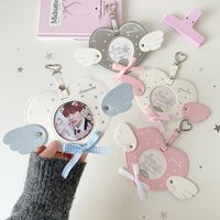 Love Heart Wings Korean Mini Photocard Holder PU Card Cover Picture Pendant Idol Card Display Protector with Keychain