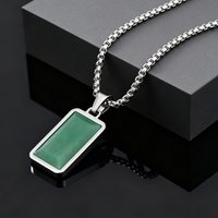 Trendy Green Natural Stone Necklace for Men Boys, Geometric Square Aventurine Pendant, Simple Fashion Jewelry Gifts for Him