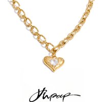 Yhpup High Quality Stainless Steel Shiny Zirconia Heart Pendant Necklace 16K PVD Plated Delicate New Arrivals Charm Jewelry Gift