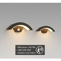 24W 30W Nowoczesna czarna aluminiowa lampa ścienna z czujnikiem ruchu PIR, wodoodporna IP65, do użytku na zewnątrz, w ogrodzie, na ganku, przy drzwiach wejściowych, jako zewnętrzna lampa ścienna